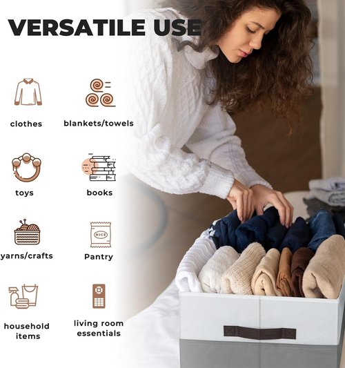 Criusia Extra Large Storage Bins - 4 Pack 16x12in Closet Organizers for Clothes, Toys & Blankets | Fabric Storage Cubes