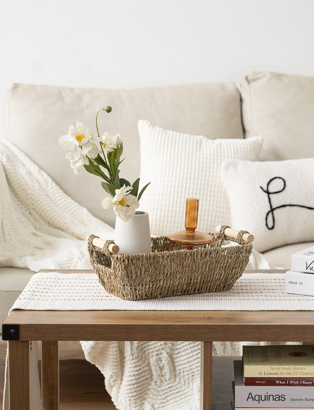 StorageWorks Small Seagrass Baskets - Woven Design with Wooden Handles | 2-Pack for Organizing Gifts