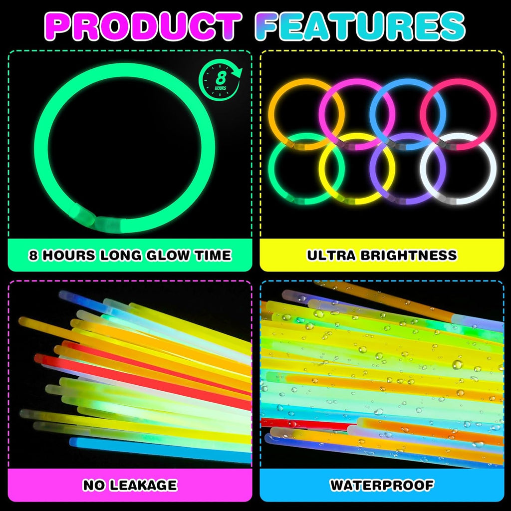 YixangDD 1000 PCS Ultra Bright Glow Sticks - 8 Inch Party Pack for Bracelets & Necklaces