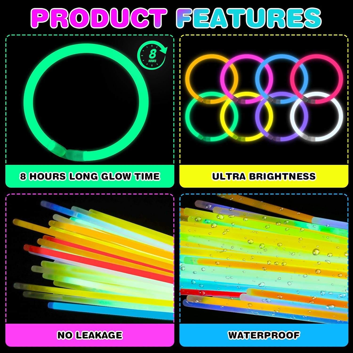 YixangDD 1000 PCS Ultra Bright Glow Sticks - 8 Inch Party Pack for Bracelets & Necklaces