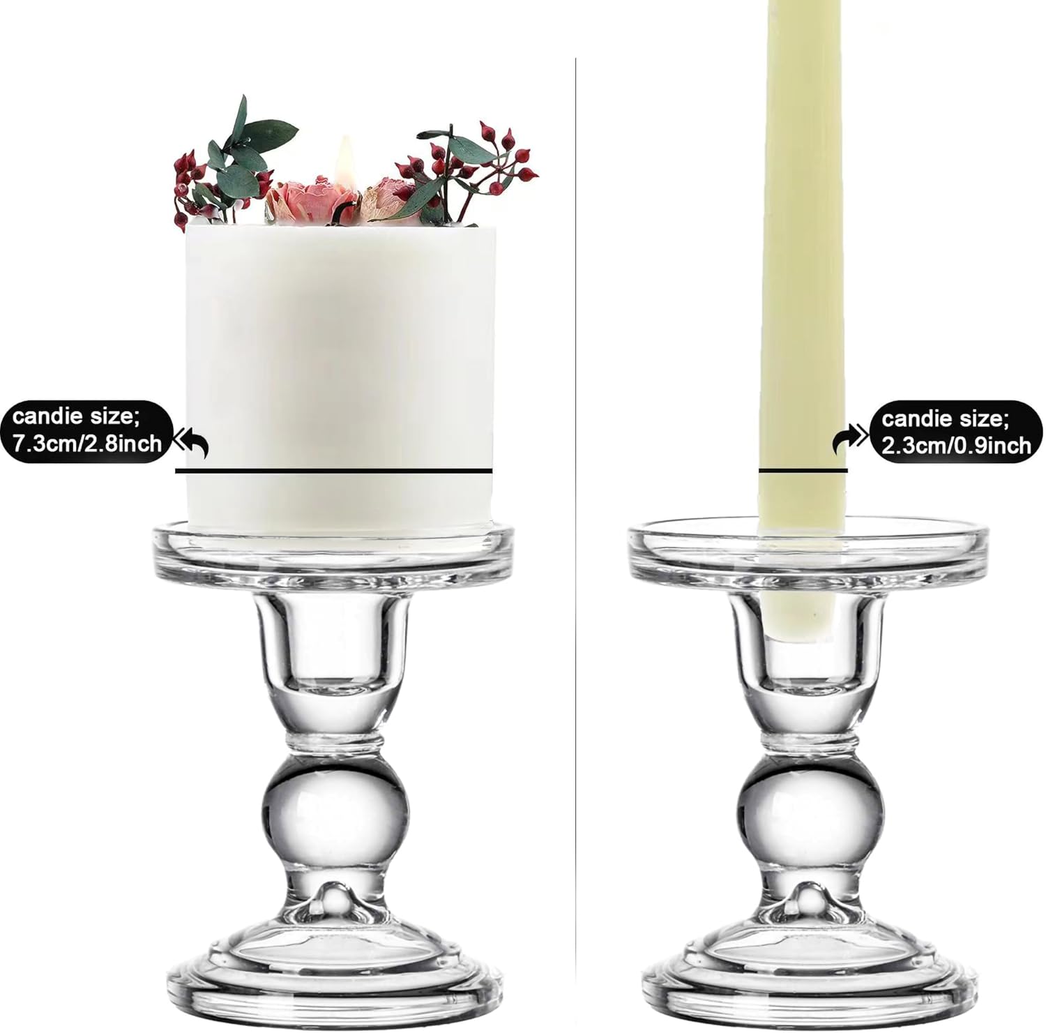 Skiennix Glass Candle Holder Set - Vintage Clear Holders for Pillar, Taper & Tealight Candles | 4-Piece Centerpiece Decor