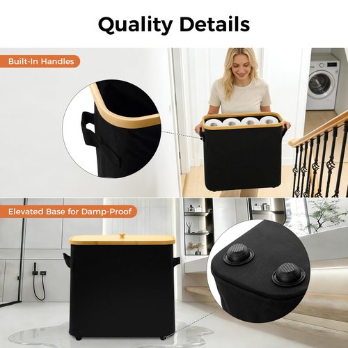 MinBoo Toilet Paper Basket, Storage with Lid, Toilet Paper Organizer for Bathroom, Free Standing Toilet Paper Holder with Storage,Black