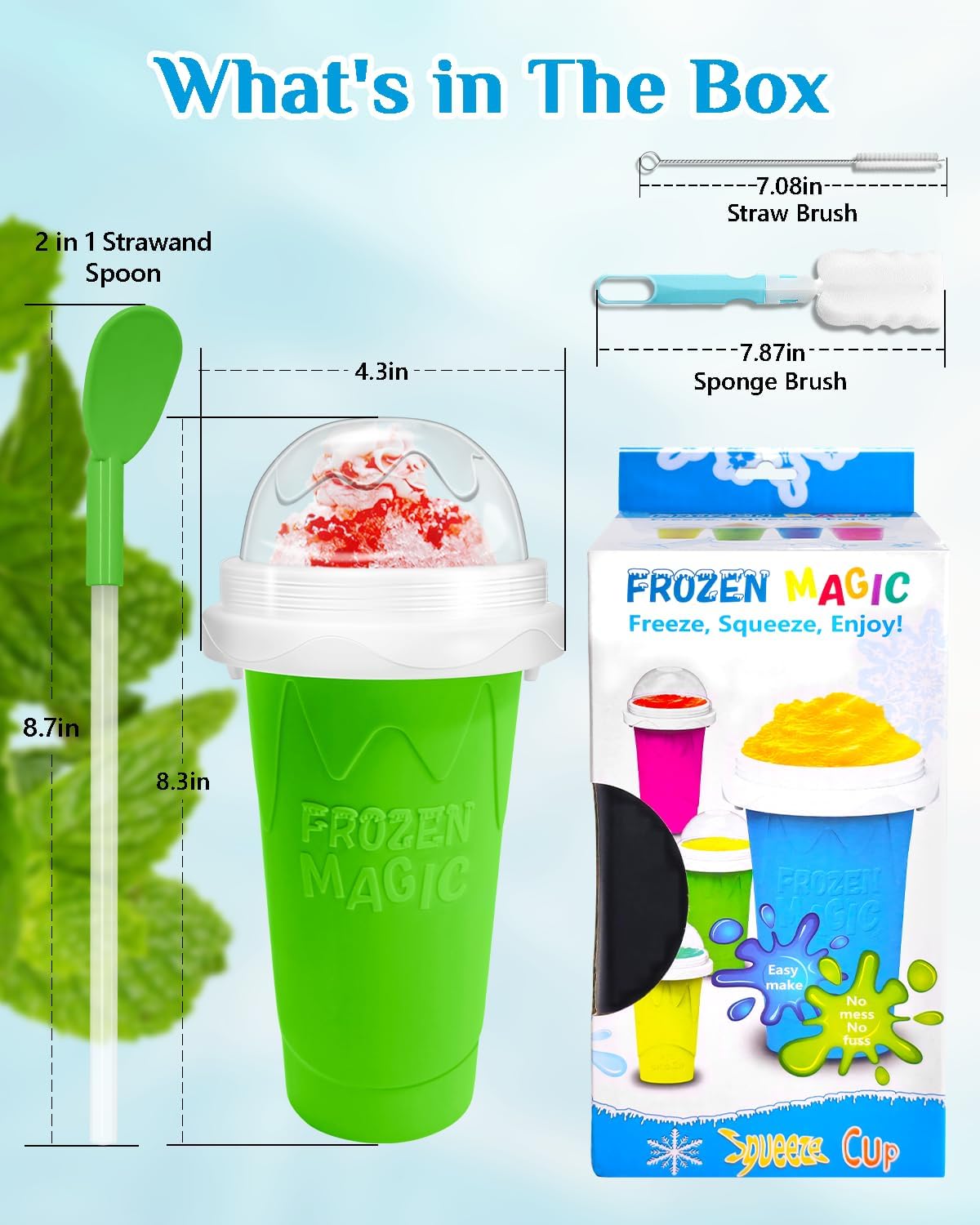 Skiennix Slushy Cup - DIY Magic Slushy Maker for Juices & Ice Cream | Portable Double Layer with Lid & Straw (Green)