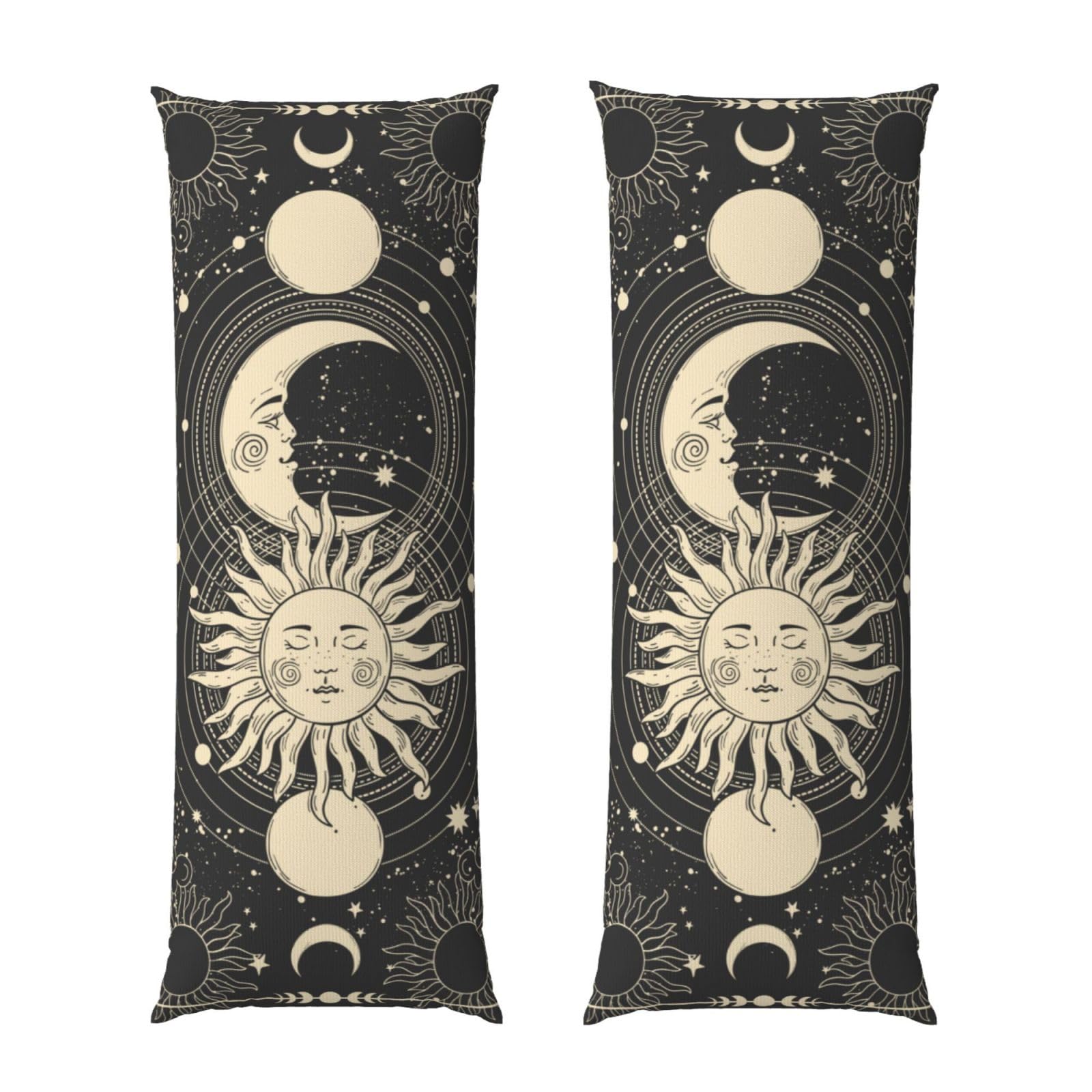 Vintage Sun Moon Stars Body Pillow Cover - Pillowcases 20"x54" with Hidden Zipper Closure Soft and Breathable