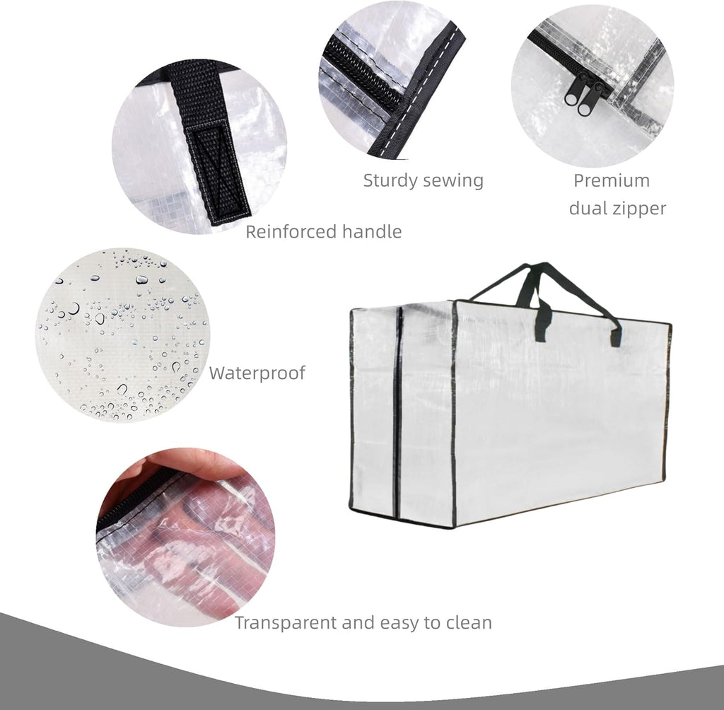 Skiennix Extra Large Heavy Duty Moving Bags - Clear Storage with Zipper & Handles | 3 Pack for Easy Packing