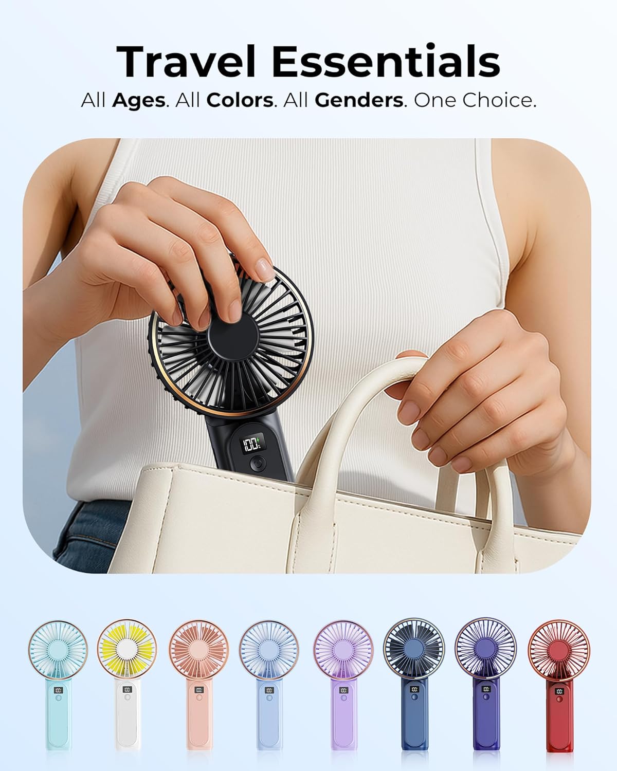 TUNISE Portable Handheld Fan - Rechargeable 4000mAh Battery | 180° Adjustable, 6 Speed, Quiet Design