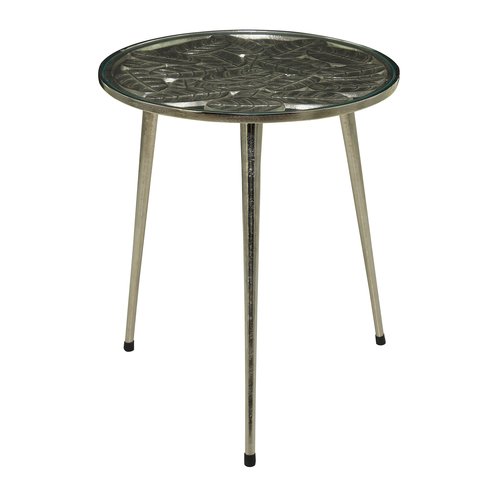 Deco 79 Aluminum Round Accent Table with Clear Glass Top, 20" x 19" x 22", Silver
