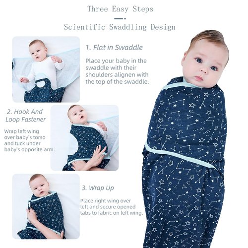Insular Baby Swaddle Wrap - Adjustable Swaddling Blanket Set for Newborns | Soft Cotton, 3 Pack, Space, Small (0-3 Months)