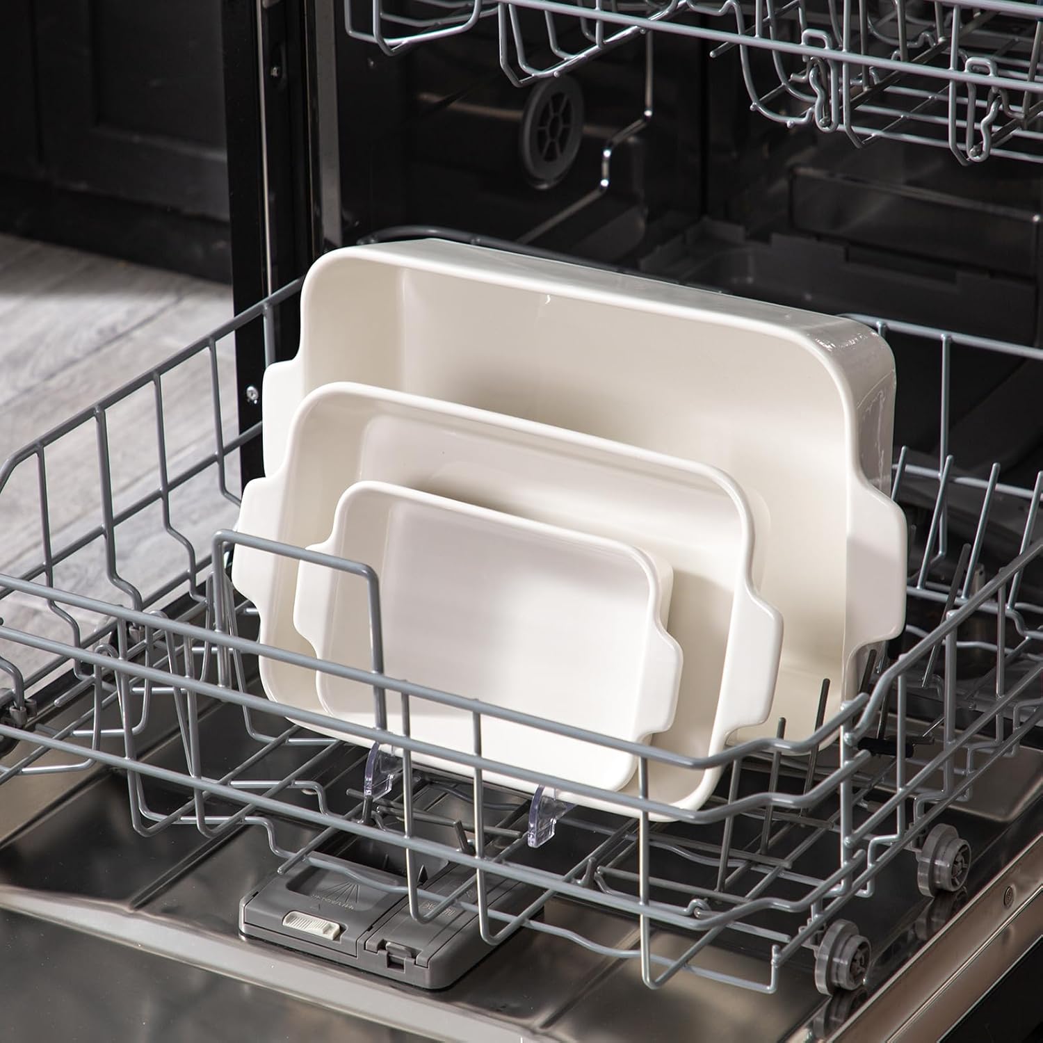 YUN TAO Casserole Dishes - 3-Piece Porcelain Bakeware Set with Handles | Deep Rectangular Lasagna Pans (15.1 Inch, White)