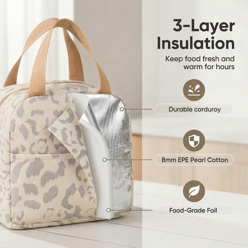 Geiruiou Small Insulated Lunch Box for Women & Men, Cute Reusable Lunchbox for Work & Travel, Waterproof Cooler Bag, Lightweight & Durable (Beige)