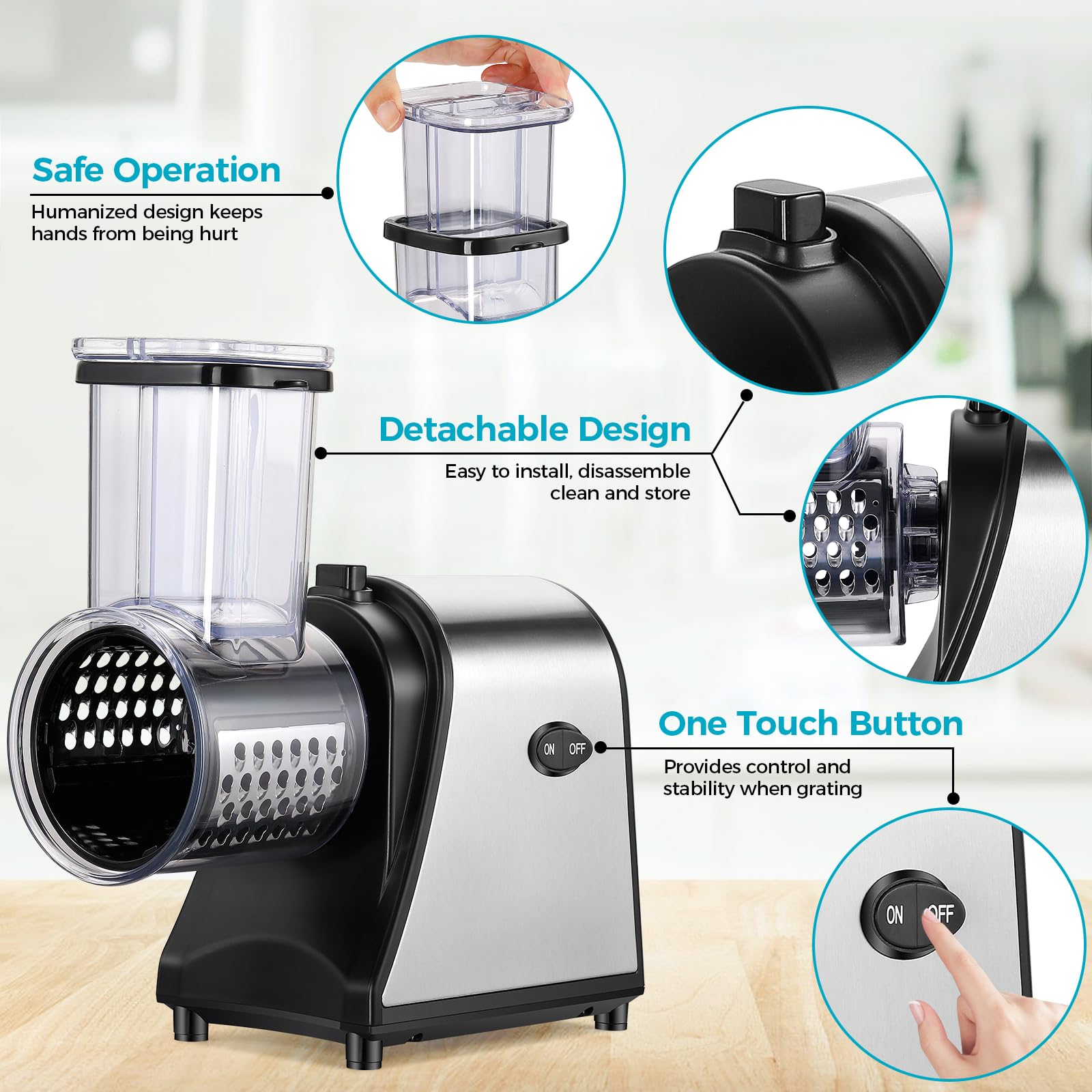 Nictemaw Electric Cheese Grater 250W, Cheese Shredder, Professional Electric Slicer Shredder for Potatoes, Carrots, Veggies, Upgraded