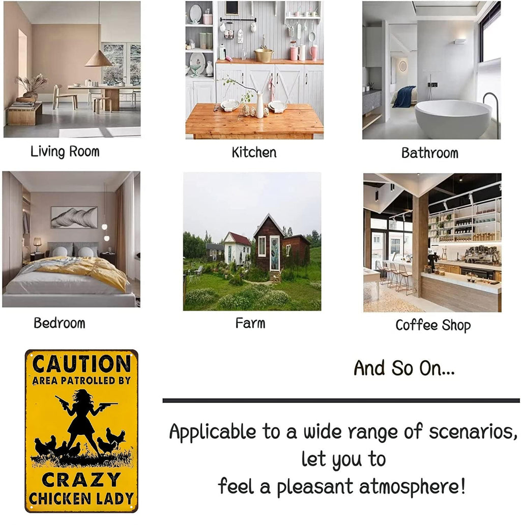 Smilelife Funny Chicken Gifts Caution Area Patrolled By A Crazy Chicken Lady Tin Sign for Home Farm Chicken Coop Farmhouse Kicthen Garden Decor 8 X 12 Inch (3620)