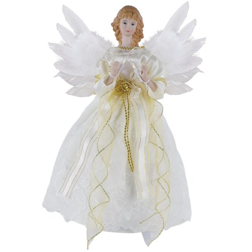 YOFIT 12-inch Lighted Angel Christmas Tree Topper - Battery Operated with Warm White LED Lights, Angel Ornaments for Xmas Tree Decor, Home Holiday Decorations