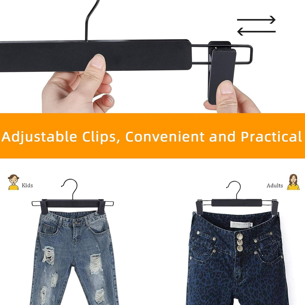 Northern Brothers Pants Hangers - 10 Pack Black Plastic Clips | Adjustable, Non-Slip, Space-Saving Design for Pants & Skirts