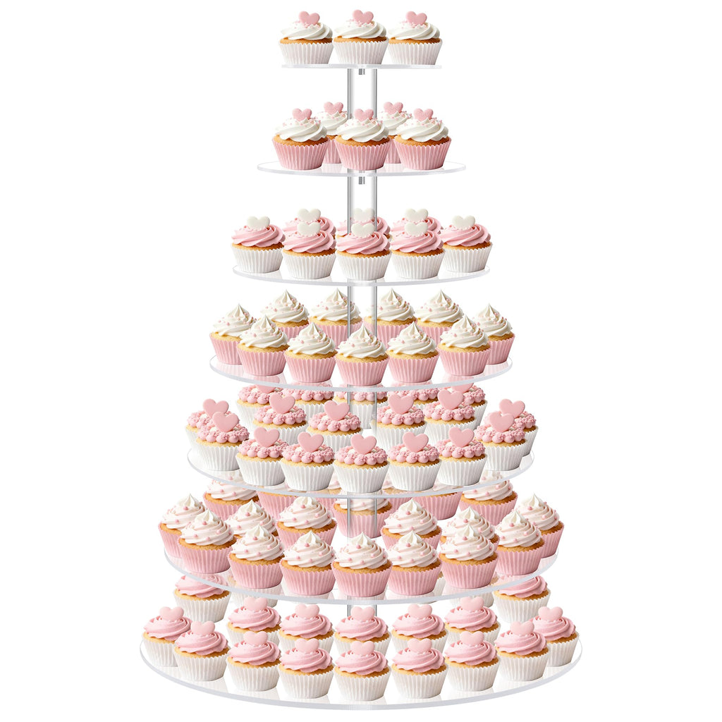 Large 7 Tier Cupcake Stand for 100 Cupcakes, Clear Round Cupcake Stands, Acrylic Wedding Cupcake Tower Stand, Cupcake Display Stand for Dessert Table, Cupcake Tier Stands
