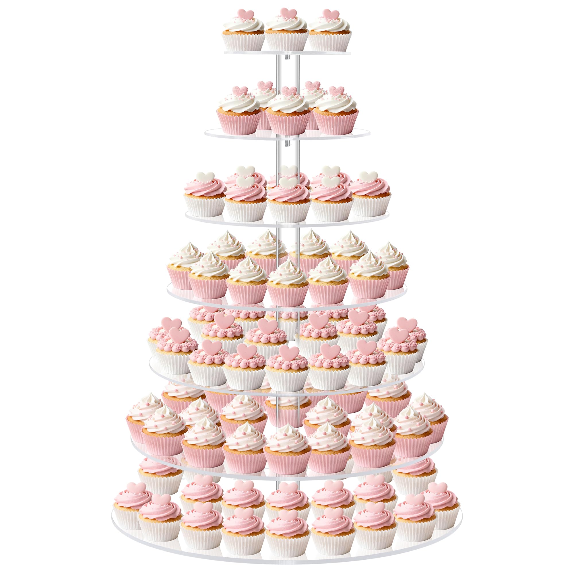 Large 7 Tier Cupcake Stand for 100 Cupcakes, Clear Round Cupcake Stands, Acrylic Wedding Cupcake Tower Stand, Cupcake Display Stand for Dessert Table, Cupcake Tier Stands