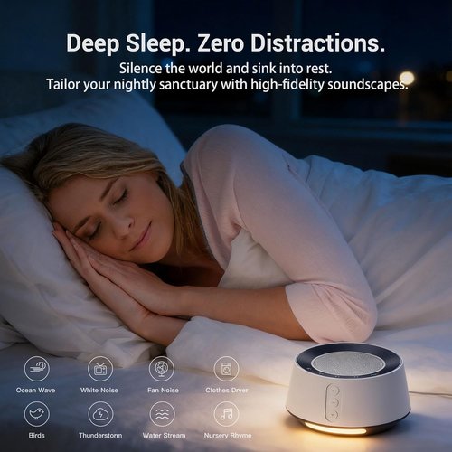 BGOVERSS White Noise Sound Machine - 20 Soothing Sounds & 10 Color Night Light | Perfect for Home, Office & Travel