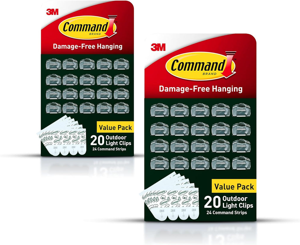 Command Outdoor Light Clips - 40 Clear Clips & 48 Strips | Damage-Free Hanging & Weather-Resistant Design
