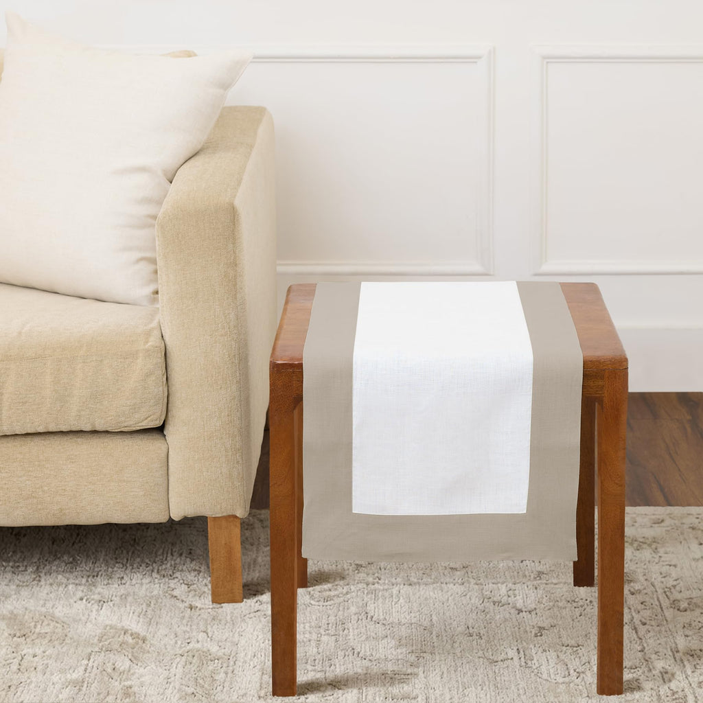 Solino Home Linen Table Runner 108 Inches Long - 100% Pure Linen Natural and White Dining Table Runner 14 x 108 Inch for Spring, Summer, Mothers Day - Contempo