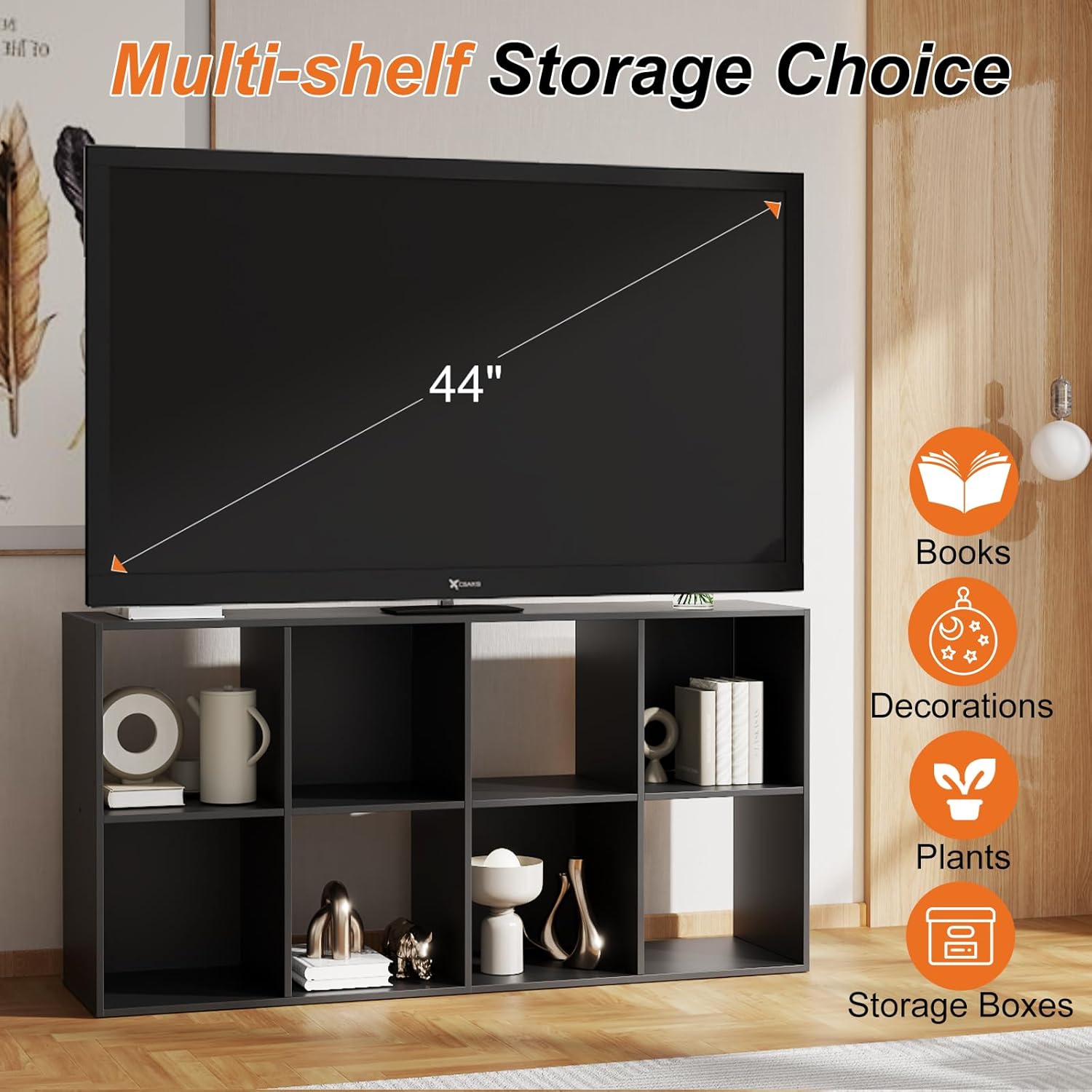 Sweetcrispy 8 Cube Storage Organizer - Versatile Open Cube Bookshelf with Removable Back Panels | 47.7" L × 11.6" W × 24" H, Black