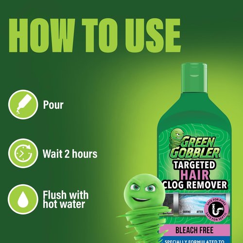 Green Gobbler Hair Drain Clog Remover | Formulated to Quickly Dissolve Hair Clogs