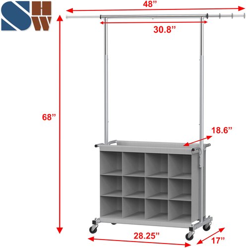 Simple Houseware Garment Rack with Extensible Haning Rod and 16 Shoes Organizer, Grey