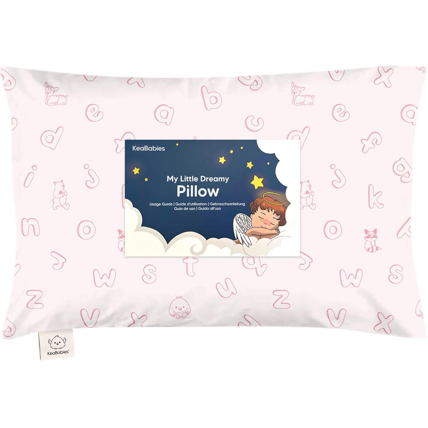 My Little Dreamy Toddler Pillow - Organic Cotton Travel Bed Pillow with Case, Soft & Breathable, 13x18 (ABC Land Rose)