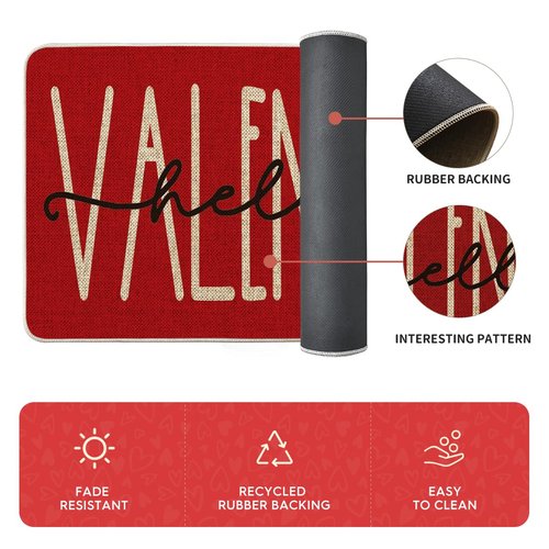 Artoid Mode Red Black Love Heart Hello Valentine's Kitchen Mats Set of 2, Home Decor Low-Profile Kitchen Rugs for Floor - 17x29 and 17x47 Inch