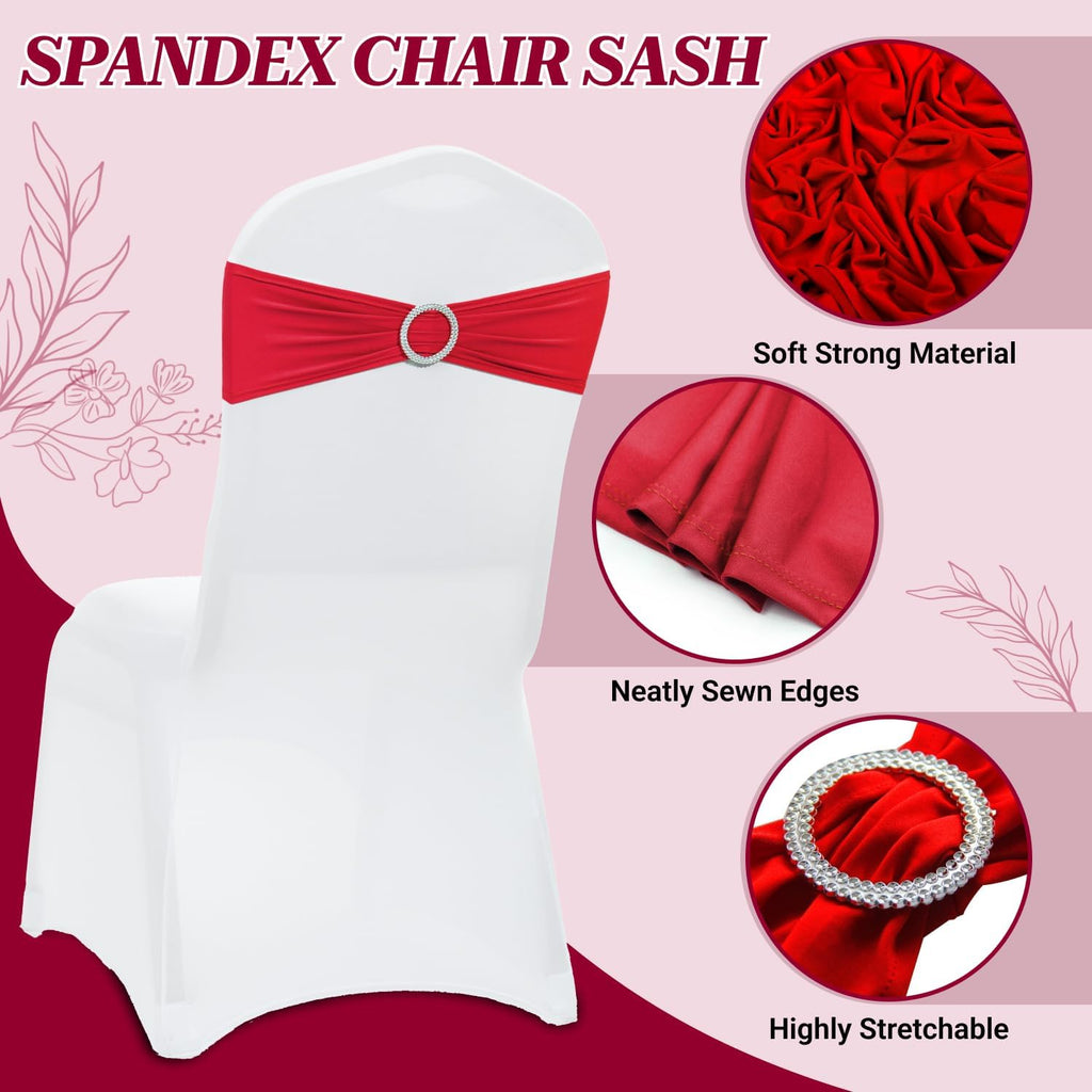MDS Spandex Chair Sashes - Universal Fit Elastic Stretch Ties with Buckle Slider Bow | 250 Pack - Red