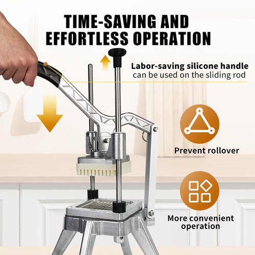 Commercial Vegetable Fruit Food Chopper, Heavy Duty Potato French Fry Cutter Dicer Slicer W/ 4 Sizes Stainless Steel Replacement Blades, 1/2", 3/8", 1/4" & 6-Wedge Blades for Restaurants Home Kitchen