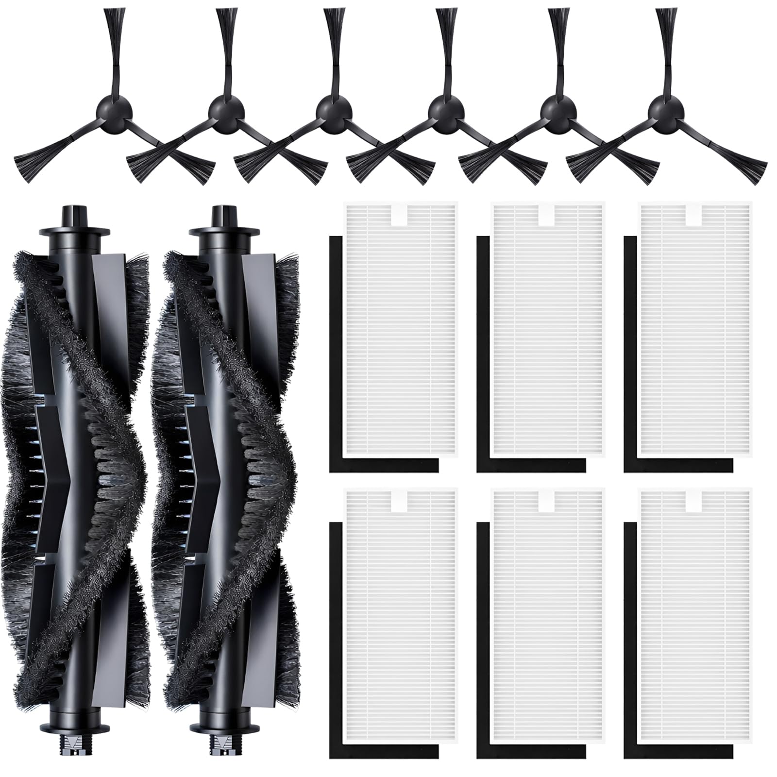 SmartClean V2 Replacement Parts Kit, Compatible with Ionvac SmartClean V2 Robovac Robot Vacuum Accessories, 2 Main Roller Brush, 6 Side Brush, 6 Hepa Filter
