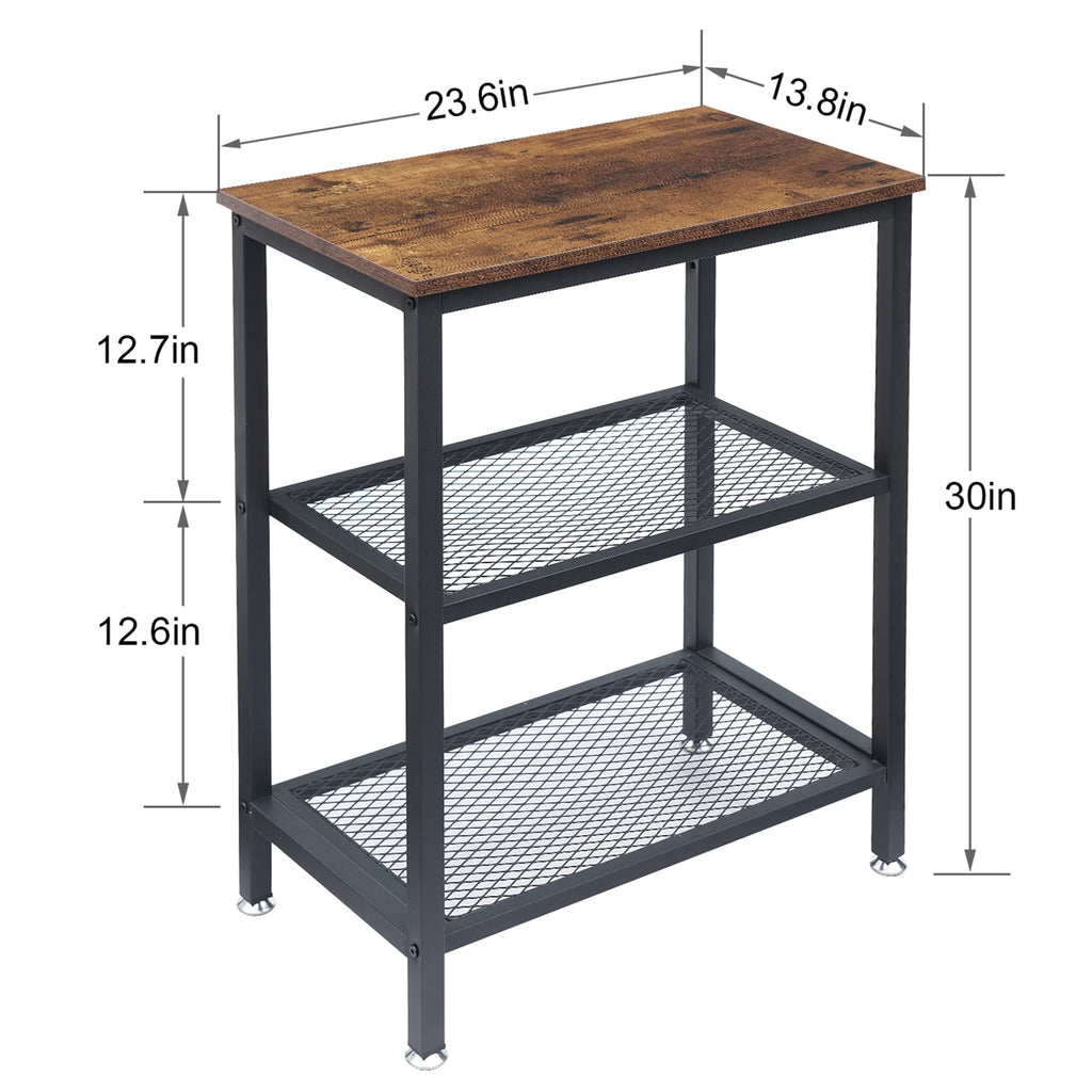 VECELO Tall End Side Tables,30" Height Nightstand with 3-Tier Storage Shelf for Bedroom Living Room, Easy Assembly,Industrial Style, Brown