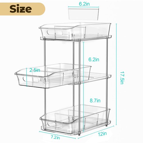 incostar 3 Tier Under Sink Organizer and Storage - Multi-Purpose Stackable Pantry Organizer with Pull-Out Clear Bins and Movable Dividers for Kitchen and Bathroom Cabinet