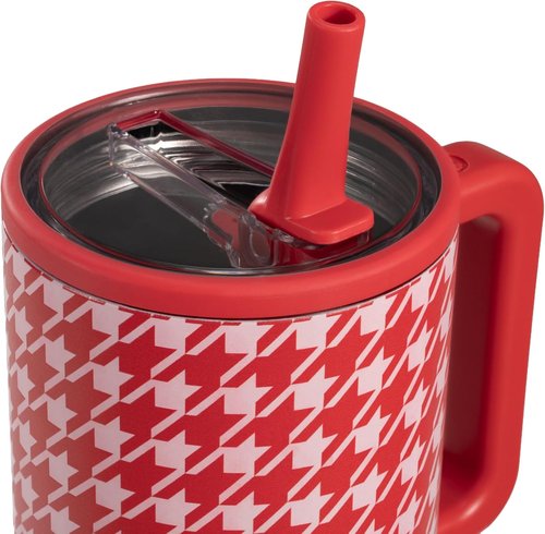 HydroJug Traveler - 40 Oz Insulated Water Bottle with Handle & Flip Straw | Leak-Resistant, Fits Cup Holder - Halle Houndstooth Design