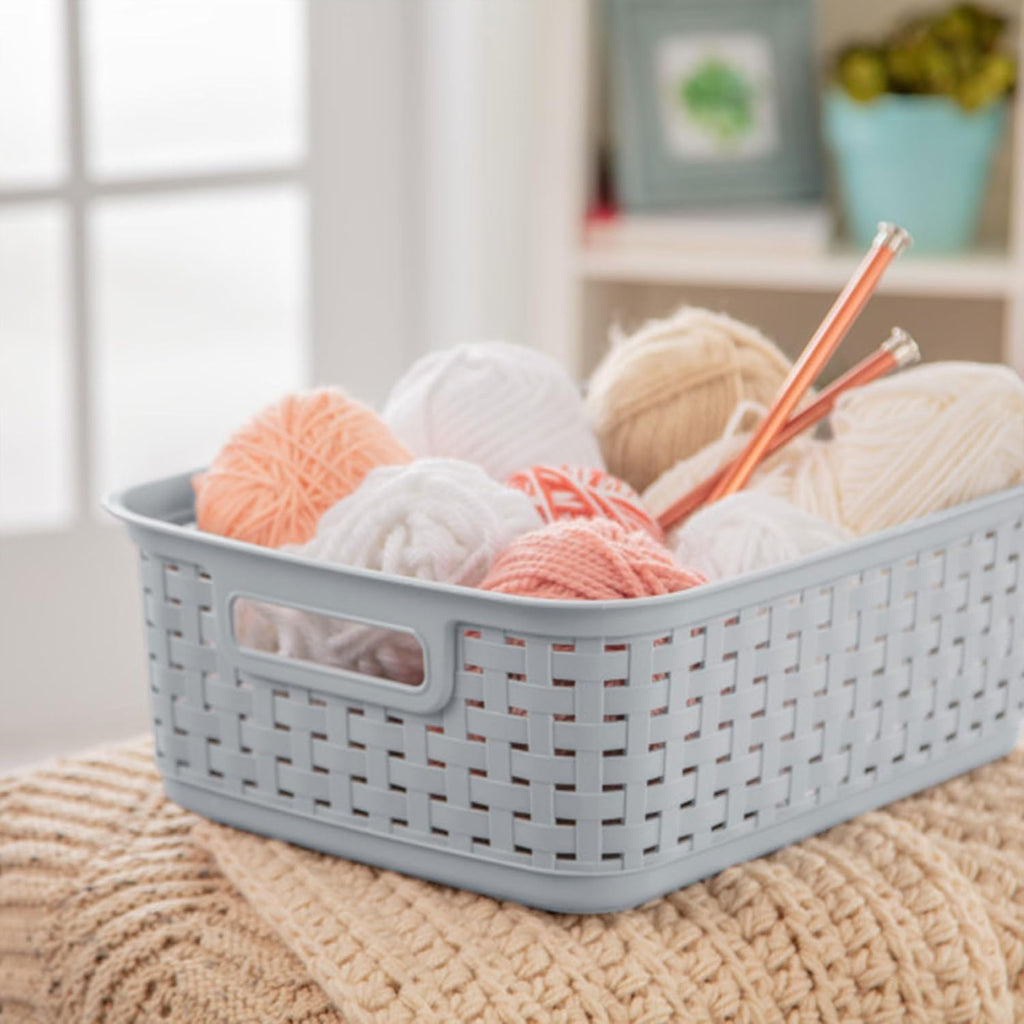 Sterilite Storage Baskets - Stylish Plastic Weave Design for Organizing Crafts & Jewelry | Gray, 6-Pack