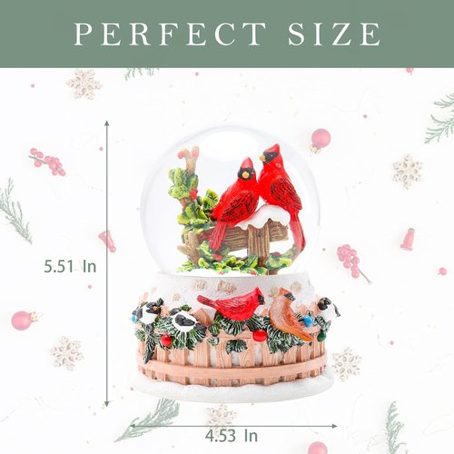 Bdor Christmas Cardinal Snow Globe - LED Lights & Music | 4.53" x 4.53" x 5.51" | Winter Bird Holiday Decor