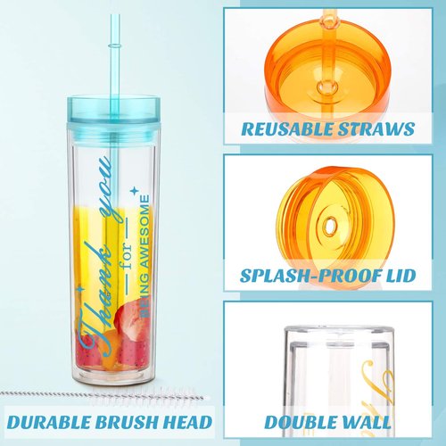 Mumufy 36 Pcs End of Year Gifts Bulk 16 oz Skinny Tumbler Cups with Lids and Straws Thank You Gift Plastic Cups for Teacher Coworker Employee
