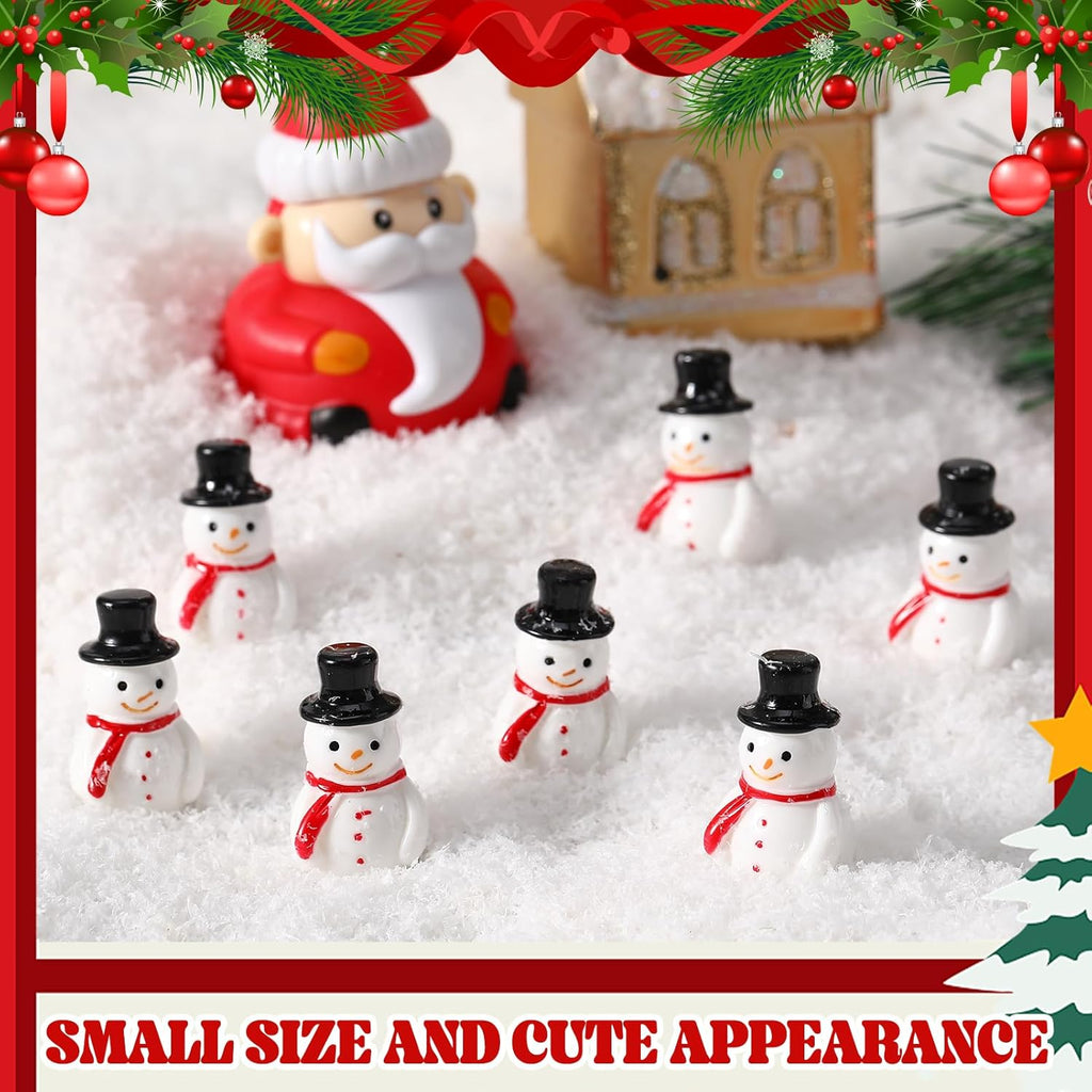 Skiennix Mini Resin Snowman Figurines - 50 Pcs Winter Decor with Black Hats for DIY Crafts & Ornaments