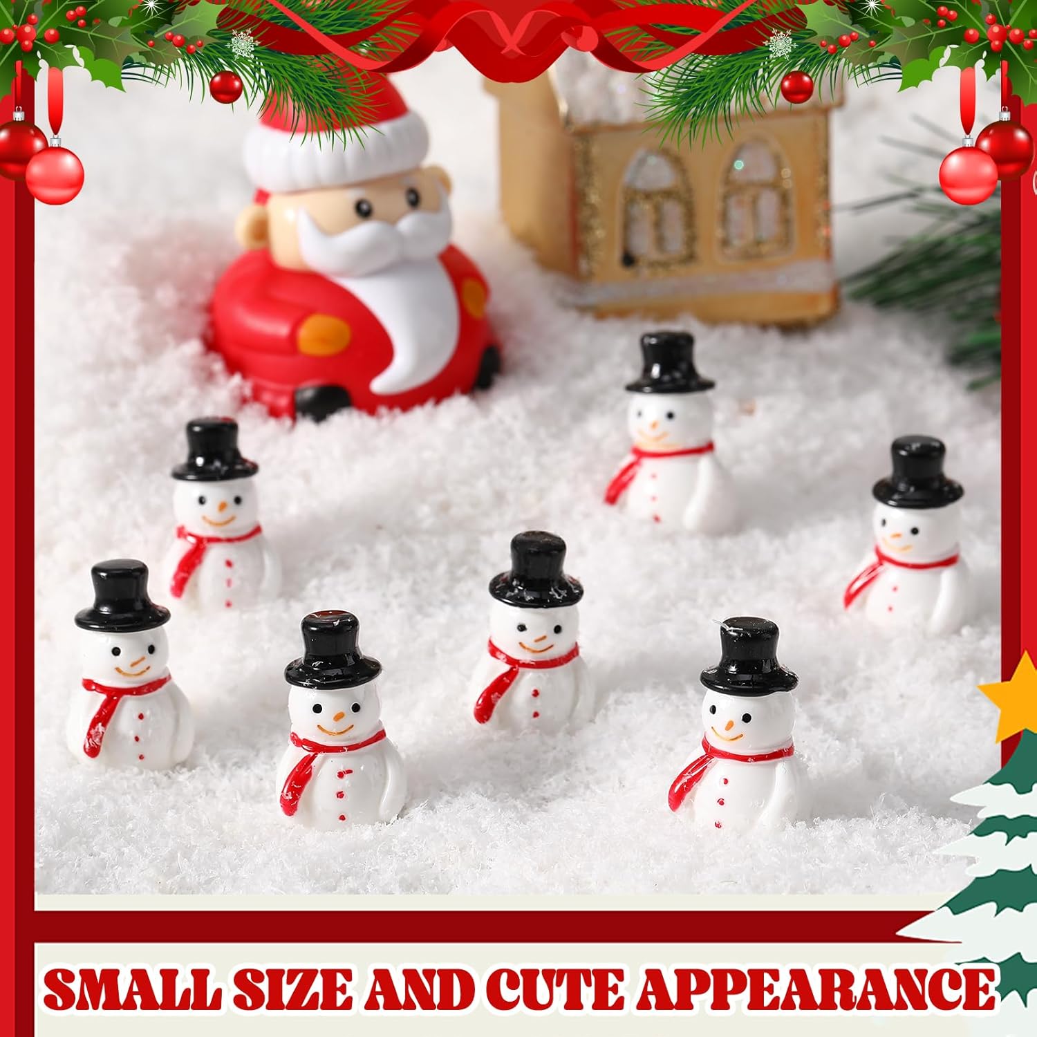 Skiennix Mini Resin Snowman Figurines - 50 Pcs Winter Decor with Black Hats for DIY Crafts & Ornaments