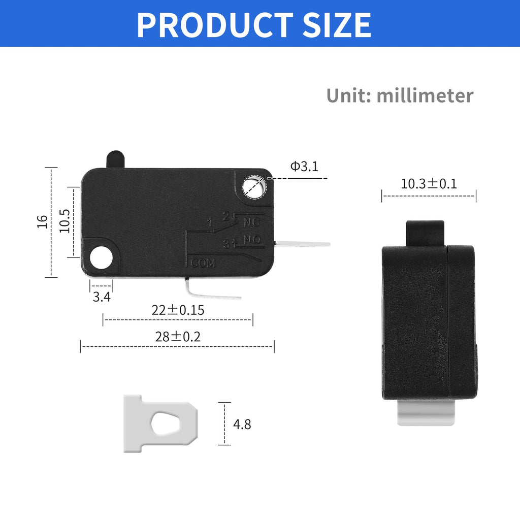 2 Packs Micro Switch KW7-0, Fit for Air Fryer XL Power XL Vortex Air Fryer, Normally Open 3 Pins 1NO 1NC Microswitches for Microwave Oven Welding Gun Induction Cooker, 16A 125V/250V