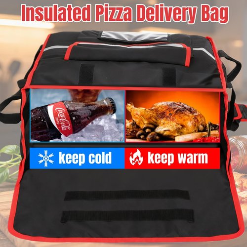 Acshio Insulated Pizza Delivery Bag, 20''L x 20''W x 8''H Professional Thermal Pizza Warmer Bags, Large Heavy Duty Pizza Carrier, Hot Cold Food Delivery Bag for Delivery Bike, Camping