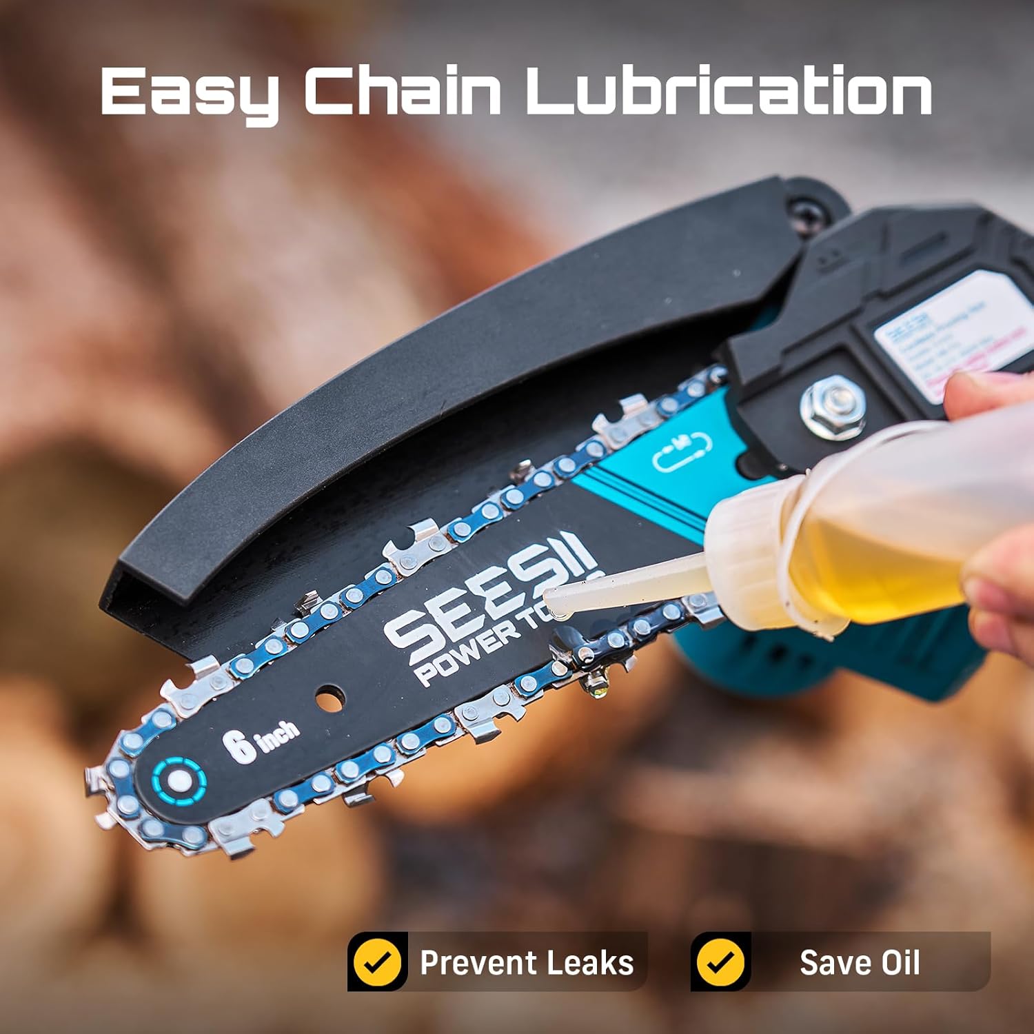 Seesii Mini Chainsaw - 6-Inch Cordless Electric Power Saw with 2 Batteries | Ideal for Tree Trimming & Wood Cutting