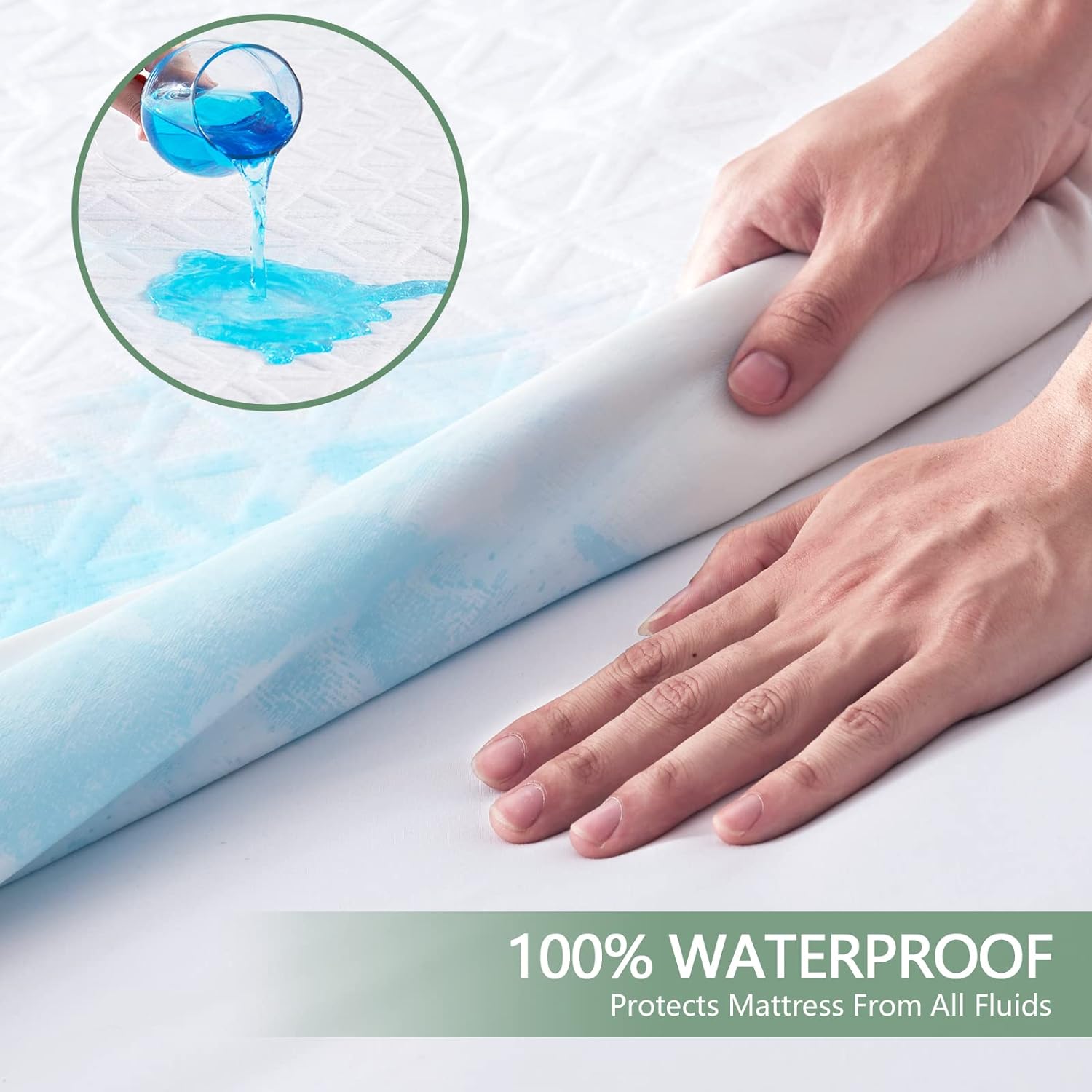 Skiennix Premium Waterproof Mattress Protector - Breathable Cooling Bed Cover, Full Size, 8''-21'' Deep Pocket, White