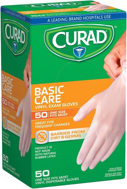 CURAD Powder-Free Vinyl Exam Gloves | 50 Count - Comfortable, Durable Protection for Medical Use