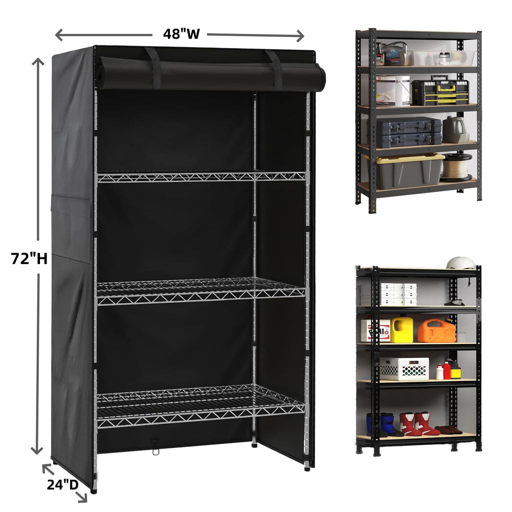 Shelf Covers for Wire Shelving 900D Oxford Cloth Thick Storage Shelf Cover, Heavy Duty Dustproof Wire Rack Covers, Outdoor Rack Cover with Zipper for Metal Shelving(48"W x 24"D x 72"H)