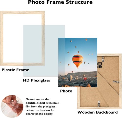 JCJMY Picture Frame - 8.5x12 Wall Mounting & Tabletop Display | Shatter Resistant Plexiglass, Natural Finish