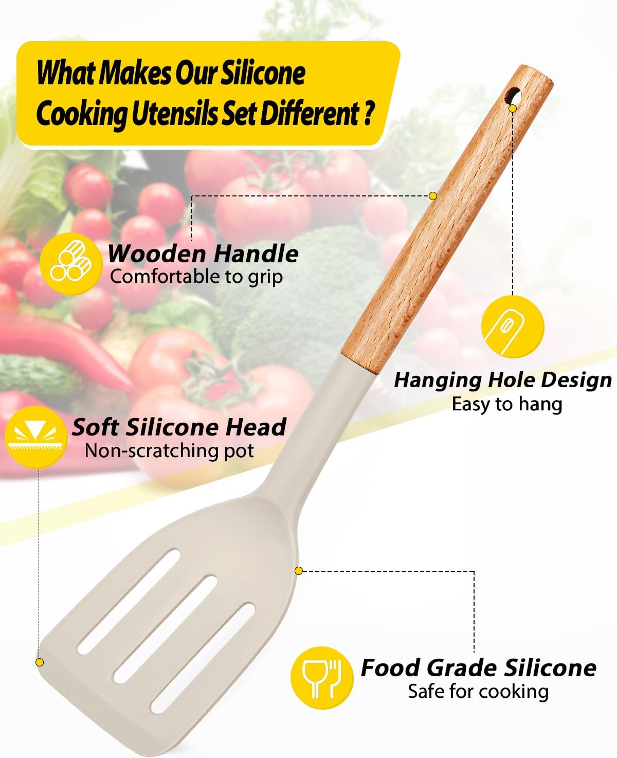 Skiennix Silicone Cooking Utensils Set - Non-Stick Spatulas & Heat-Resistant Spoons | 4-Piece Khaki Kitchen Set
