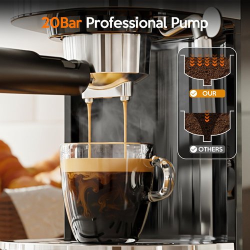 Havato 20 Bar Espresso Machine Semi-Automatic, Professional Coffee Maker with Milk Frother Steam Wand & 45OZ Removable Water Tank, Home Barista System for Cappuccino, Latte, Americano-Stainless Steel