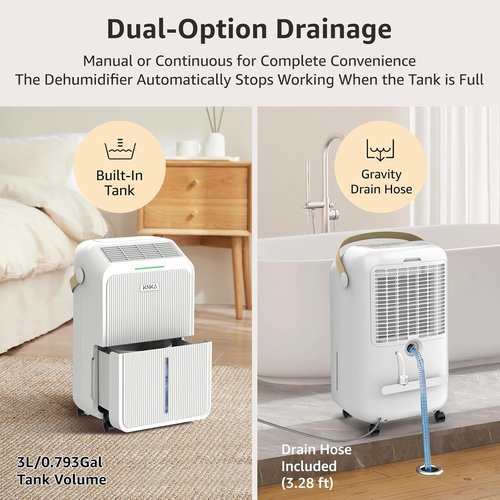 KNKA Dehumidifier - 2500 Sq.Ft Capacity with Intelligent Humidity Control & Drain Hose | Ideal for Home, Basement, & Large Rooms