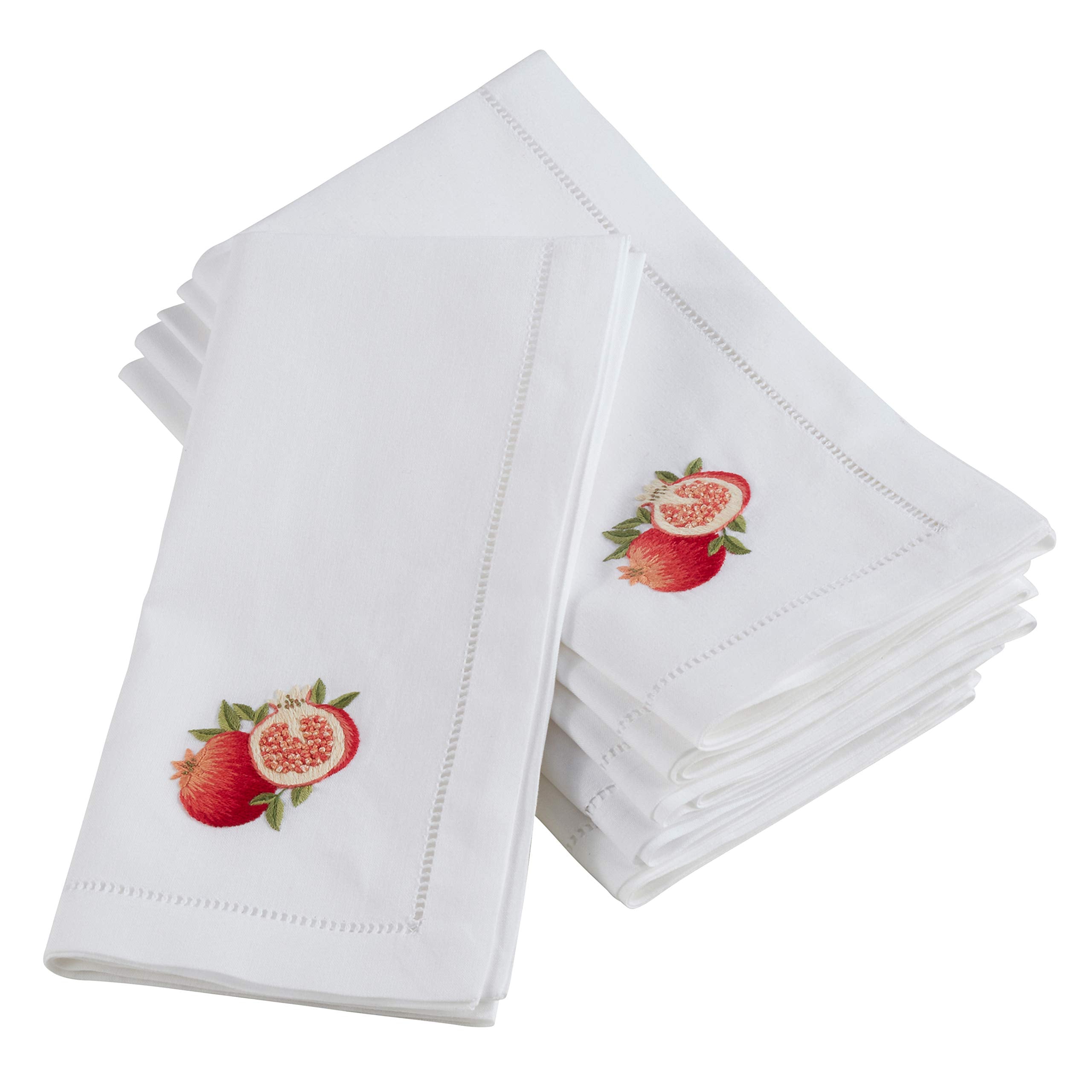 Handmade Pomegranate Embroidery Napkin with Hemstitched Border (Set of 6)